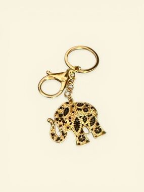 Black Elephant Charm Keychain in Gold Tone